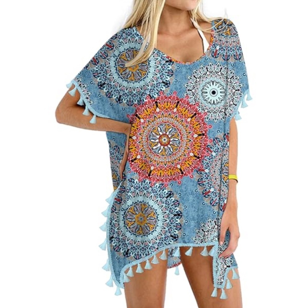 NWT Yincro Swimsuit Cover Size Med/Lg 100% polyester Multicolor Mandala print